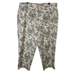 Alanni Woman Floral Print Button Fly Cropped Pants Size 20W Beige Black‎